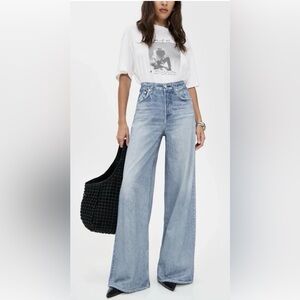 rag & bone Miramar Sofie High Waist Wide Leg Terry Sweatpant Jeans in Raily Wash